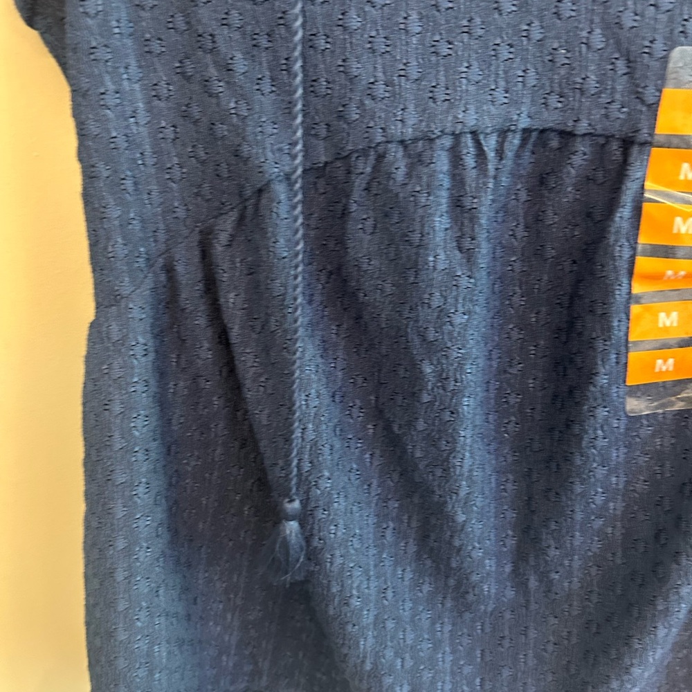 NWT Steve Madden Y2K blue Steve Textured Cap Sleeve Top tassel ties size M - Picture 4 of 11